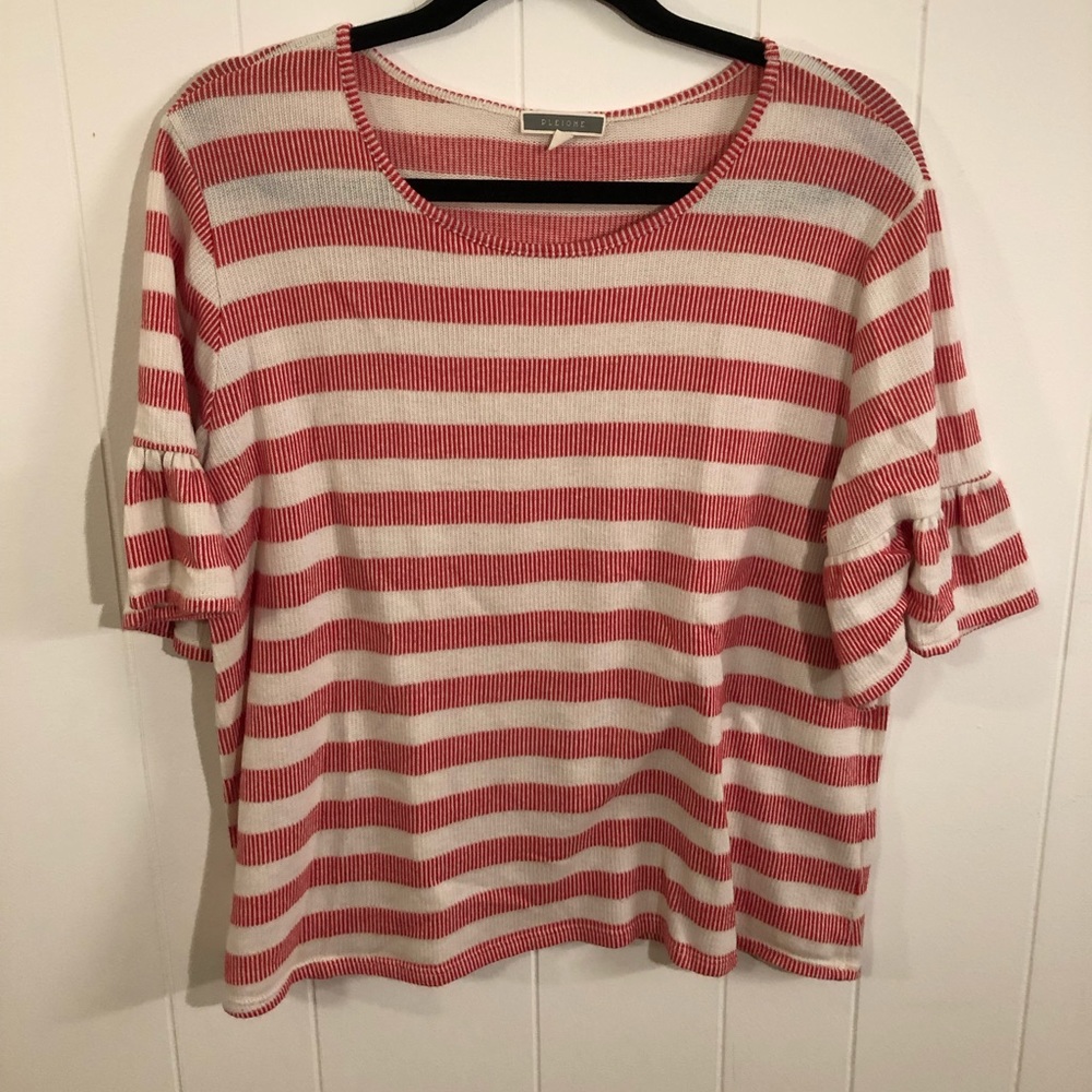 Pleione Knit Top Red/Cream Flared Sleeves XL